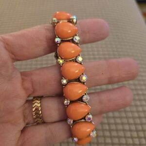 Vibrant Orange Teardrop Bracelet with Crystal Details